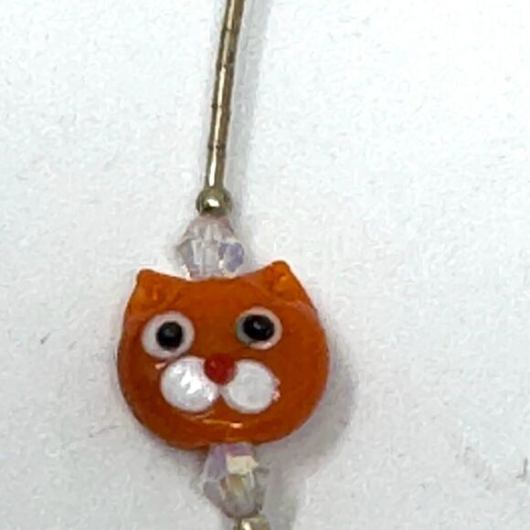 Glass Handmade Colorful Lamp Work Cat Face Necklace Sterling Beads 16” - Picture 4 of 5